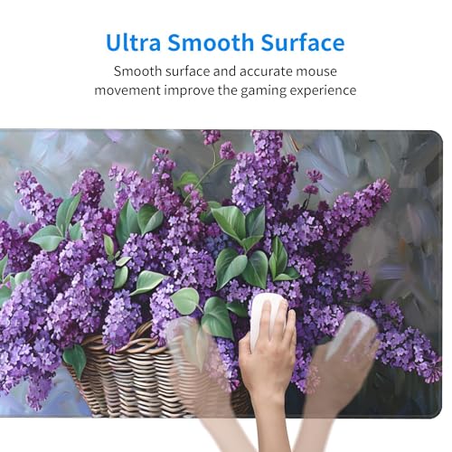 Image of Purple Flower Oil Painting Extended Gaming Mouse Pad, with Stitched Edges Large Mouse Pad Desk Protector, Rubber Base Mousepad Keyboard Mouses Mat for Work Game Office Home- 32 inch X 12 inch Inch
