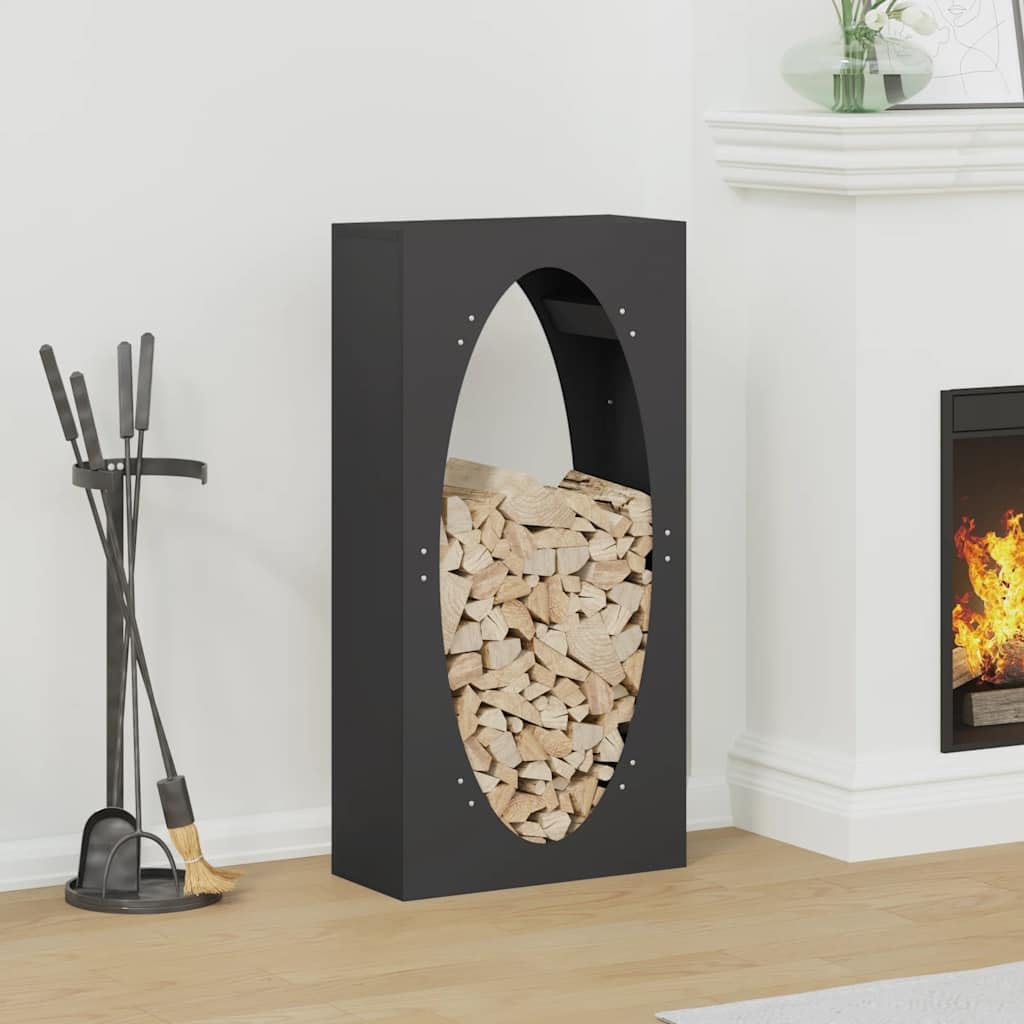 Estantería para leña negra de acero laminado en frío, 50 x 23 x 100 cm, capacidad de carga de 60 kg, para leña, leña, estante de madera, soporte de almacenamiento interior