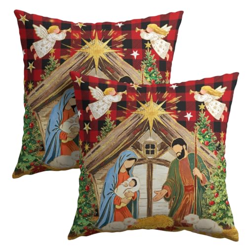 Sphragiyn Xmas Holy Night Pillow Covers 18x18 inch Set of 2 Outdoor