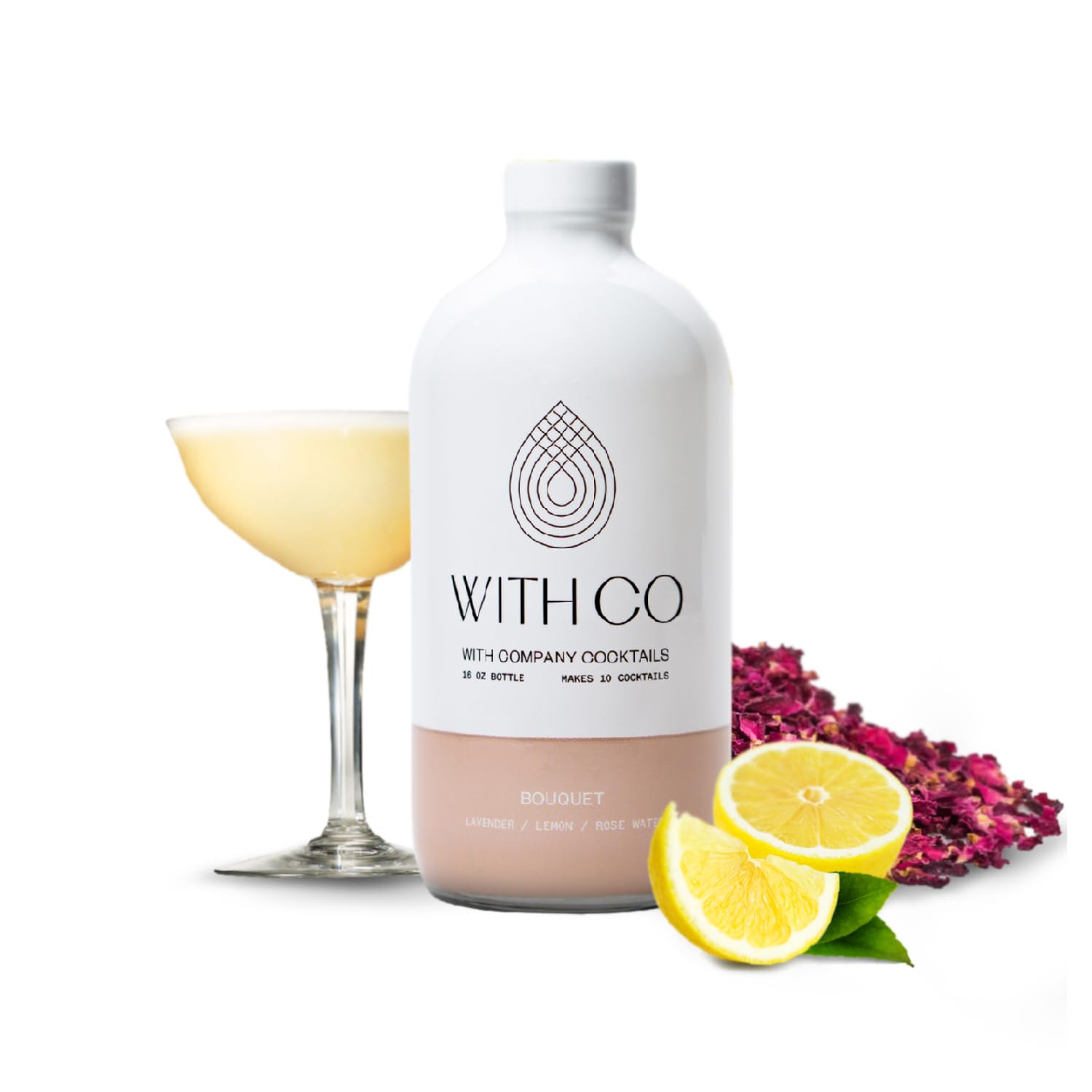 WithCo Bouquet Gimlet Craft Cocktail Mixer with Lemon, Lavender, and Rosewater Makes 10 Drinks Just Add Gin, Vodka or Tequila or drink as a mocktail with soda water