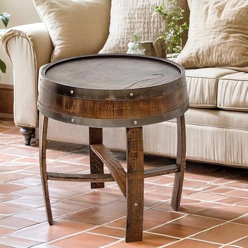 LD HuYY Wine Barrel Table - Whiskey Barrel End Table for Living Room, Cafe, or Office Decor