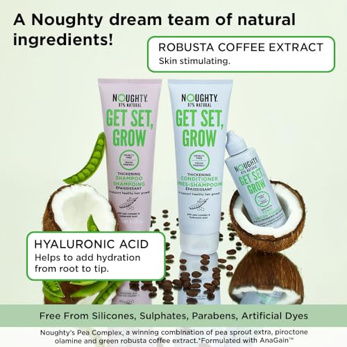 Noughty 97% Natural Get Set Grow Hair Thickening Conditioner to Optimise Scalp Health, Stimulate Roots and Promote Hair Growth, with Organic Garden Pea Sprouts and Green Robusta Coffee Beans, 250ml - Image 5