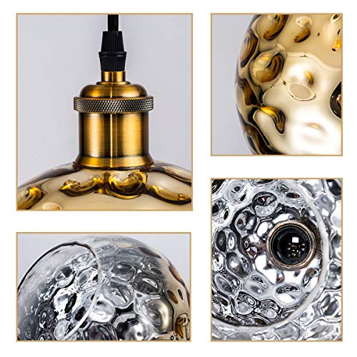 Yisuro Modern Brass Globe Pendant Light With Hammered Glass Shade, Adjustable Cord Contemporary Pendant Ceiling Lighting Fixture For Kitchen Island Living Room Bedroom Bar, 8In, Gold #TOP5