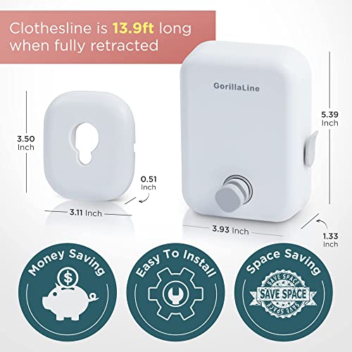 Gorillaline - Retractable Clothesline Indoor Outdoor Clothes Line | Heavy Duty Clothes Drying Laundry Line | Wall Mounted Drying Rack Clothing Line | Retracting Hanging | Lock To Prevent Sagging #TOP4