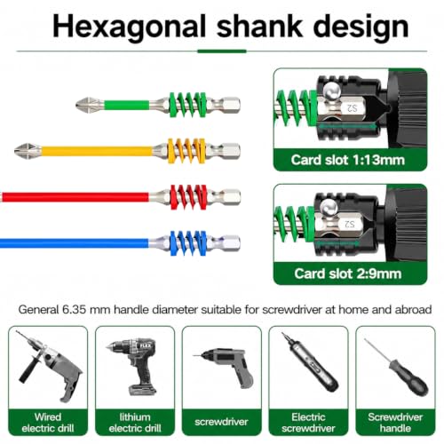 Image of Serplex 4PCS Phillips Screwdriver Bits Spring Loaded Magnetic Drill Bits with 1 /4 Inch Hex Shank, PH2 S2 Steel Phillips Impact Bits for Electric Screwdrivers and Electronic Repair Hand Tool