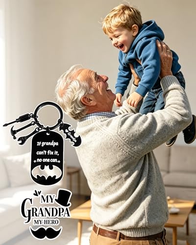 Image of Father Keychain, Batman Keychains for New Dad Step Dad Grandpa Son, Fathers Day Birthday Gift for Daddy from Daughter