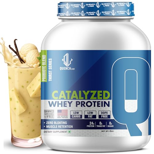 Image of QUENCHLABZ CATALYZED WHEY PROTEIN | 24g Protein per Serving | Zero Sugar, Low Carb, Low Fat | Supports Muscle Growth & Recovery | Protein Powder for Men & Women | 2KG Vanilla Flavor