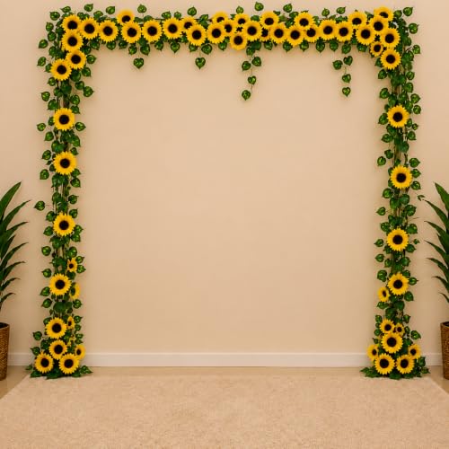 Image of Party Propz Sunflower Decoration Items - 44 Pcs Artificial Flowers for Decoration Hanging Vines, Sunflower Garland, Ganpati Decoration Setup for Home, Door Hanging Decorative Items, Wall Latkan