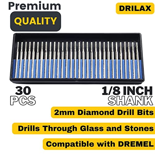 Drilax 2mm Diamond Drill Bit 30 Pcs Case Set Jewelry Beach Sea Glass Shells Gemstones Bur Standard Shank Compatible with Dremel Burr Lapidary - Image 2