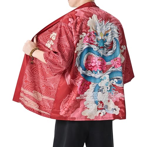 Image of PRIJOUHE Men's Japanese Kimono Cardigan Jackets Casual Long Sleeve Open Front Coat Lightweight Yukata Outwear