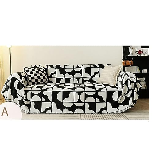 Homxi Funda de Sofa Tres Plazas,180x300CM,Funda Universal de Sofa Patrón de Geométrico Fundas Sofás Chenilla Negro Blanco Fundas para Sofá Universal