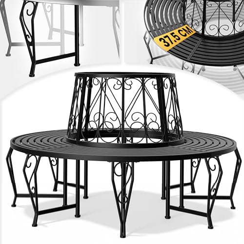 Casaria Banc de Jardin Rond Noir Ø160 cm Acier thermolaqué Robuste Pieds incurvés Banc Circulaire Tour d'arbre Banquette Ronde