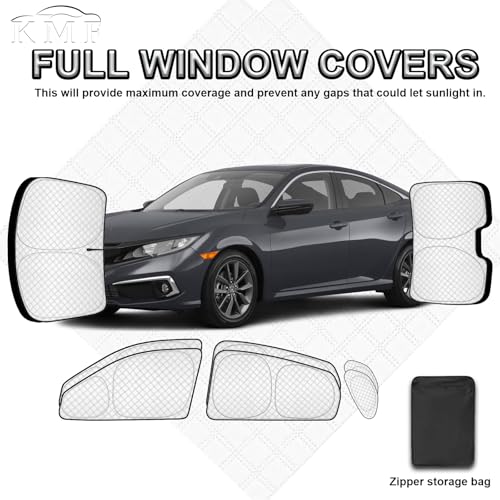 Image of KMF 8pcs Thicken Full Sun Shades for Honda Civic Sedan 2016-2021(Not Hatchback) Accessories, Car Window Covers Sunshade for Windshield Side Rear, UV Block and Blackout Privacy for Camping Outdoor