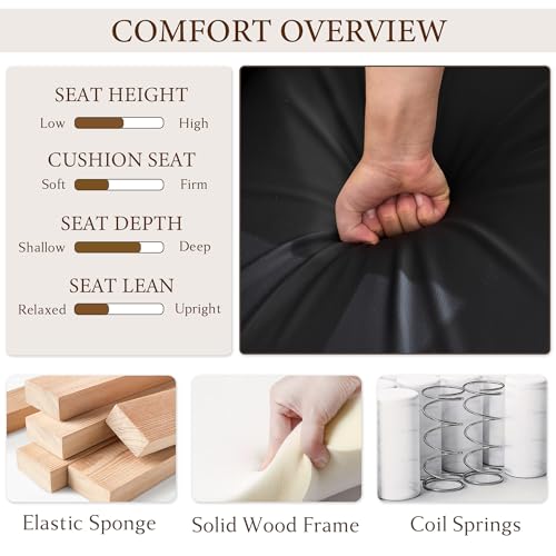 Image of STHOUYN Upholstered Accent Chair, Black Leather Chair with Wood Frame (1) | STHOUYN, Tufted Backrest, Reading, Mid-Century Modern, Comfy, Living Room, Waiting Room