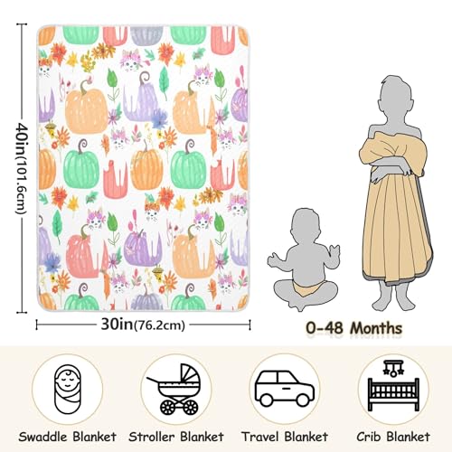 Burbuja White Cats in Pumpkins Baby Blanket for Boys Girls, Nursery Soft Warm Swaddling Receiving Baby Blankets, 30x40 in Toddler Blanket3