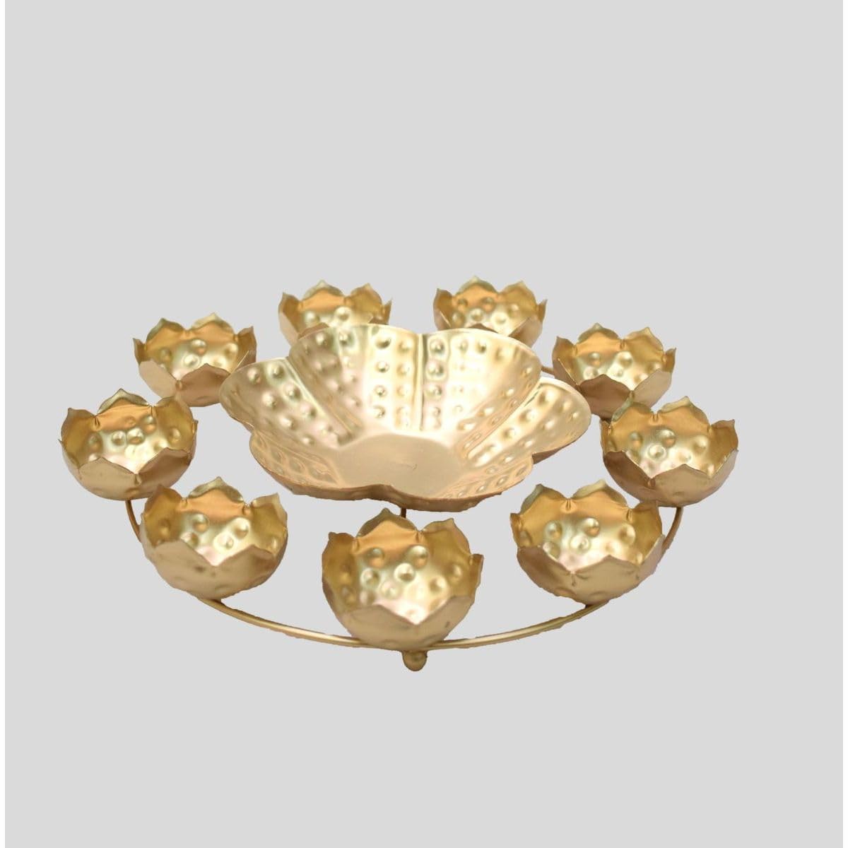 Tarang Arts Decorative Brass Urli Bowl | Lotus Design Floating Urli for Flowers & Tea Candles | Centerpiece for Home & Festive Decor, Office Space, Temples/Pooja Room, Gifts | 2x11 Inches 2