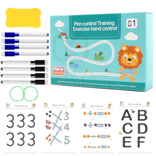 Image of Reusable Magic Tracing Workbook for Kids (Ages 3-8) |Practice Letters, Numbers, Shapes & Lines with Disappearing Ink |Preschool Handwriting & Pen Control Learning Book(64 Page,1 Eraser, 8 Pen)
