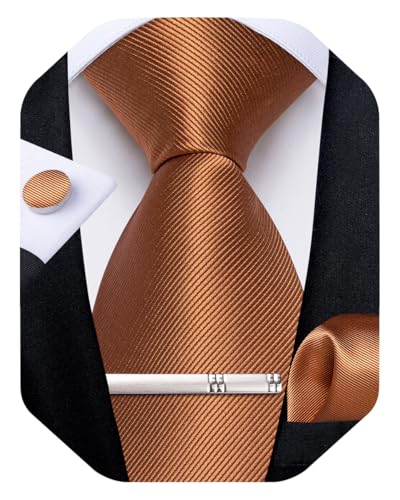 Image of DiBanGu Mens Silk Necktie Solid Color Tie and Pocket Square Cufflink Tie Clip Set Woven Plain Ties for Men Wedding Party