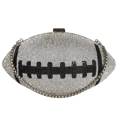 Image of Women Rhinestone Football Shaped Handbag Chain Crossbody Shoulder Bag Football Purse | Rugby, Unique, Novelty, Football