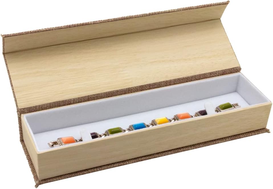 N'icePackaging - Burlap Canvas Magnetic Flap Jewelry Box - For Rings/Earrings/Pendants/Watches/Bracelets/Necklace (3 Qty Bracelet/Watch)