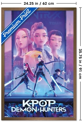 Image of Netflix KPop Demon Hunters (2025) - One Sheet Wall Poster, 34L inch x 22.4W inch, Bronze Framed Version