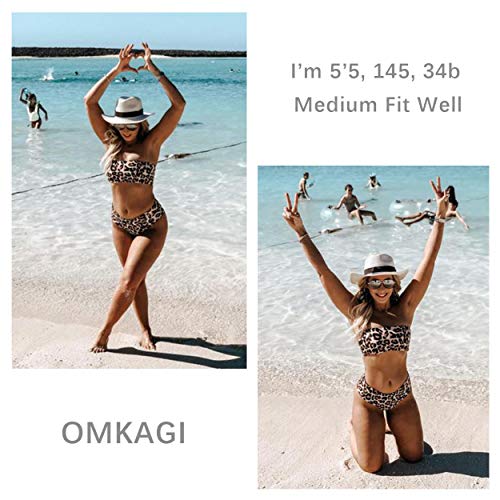 OMKAGI Women Bandeau Bikini Swimsuits Cheeky Off Shoulder Bathing Suit3