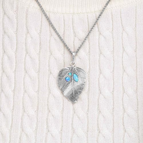 JEAN RACHEL JEWELRY 925 Sterling Silver Necklace for Women with Blue Opal - Bezel Set Leaf Vintage Design - Hypoallergenic, Lead & Nickel Free Jewelry - Artisan Handcrafted Statement Necklace2