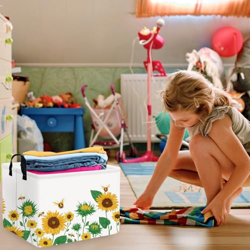 Image of FXOLCSHE Rectangular Sunflower basket,Waterproof Canvas kids Laundry Nursery Hamper,Storage Baskets for Bedroom,Yellow Hamper,Gift Basketsr(Sunflower)