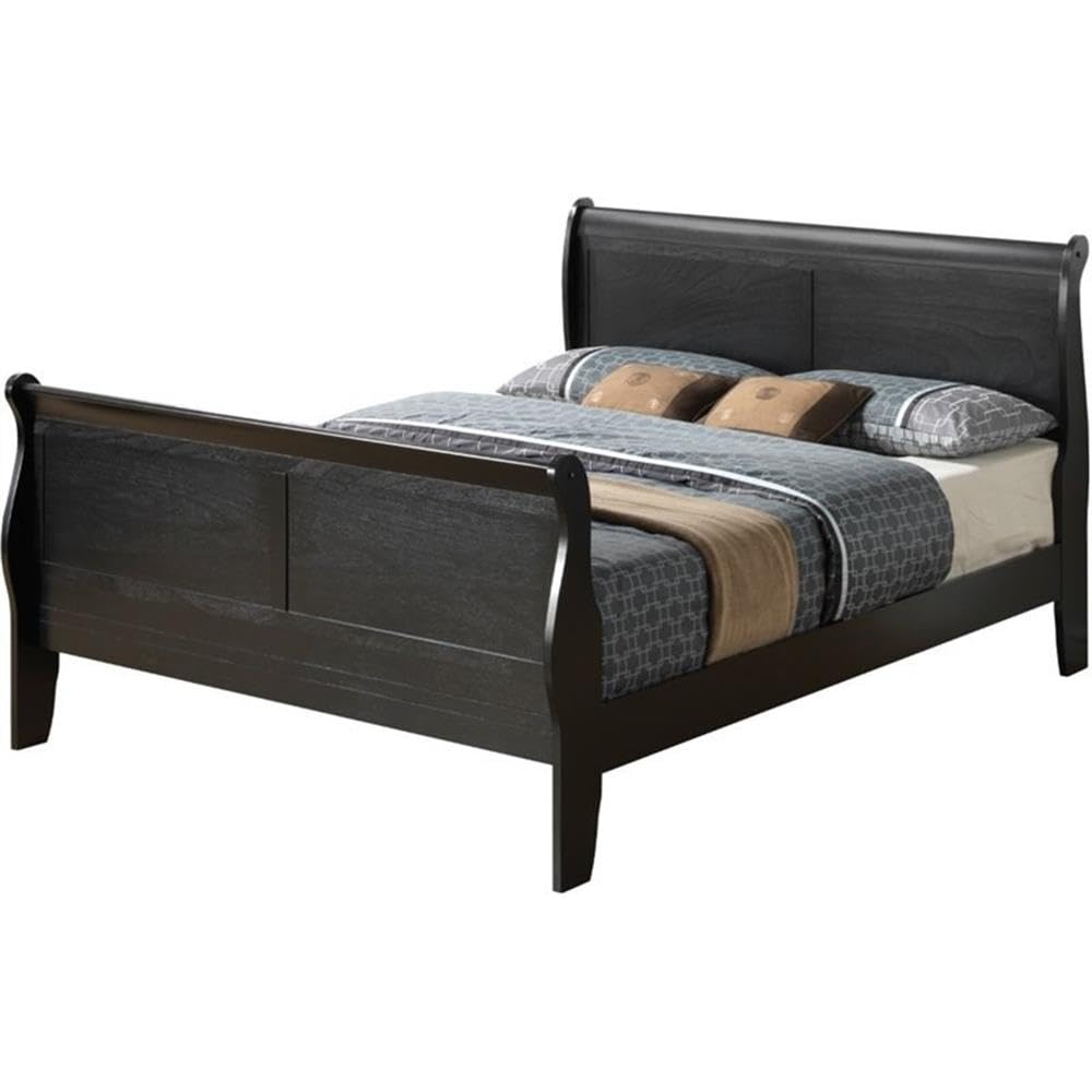 Glory Furniture Louis Phillipe Queen Sleigh Bed in Black