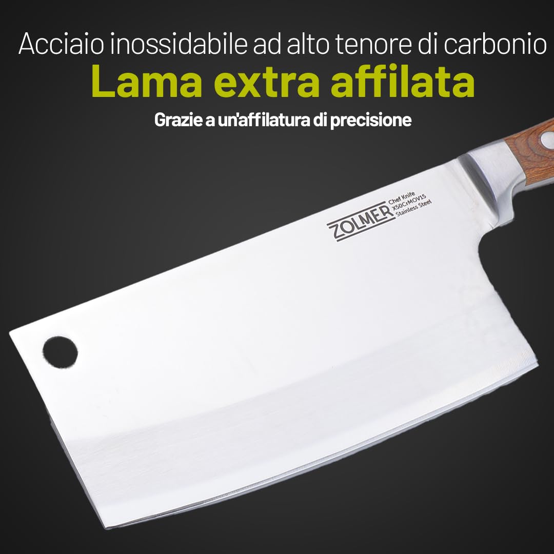 Cuchillo de cocina de acero inoxidable - Cuchillo de cocina chino para carne y huesos - Cuchillo japonés profesional con mango de madera - Robusto cuchillo de cocina para profesionales