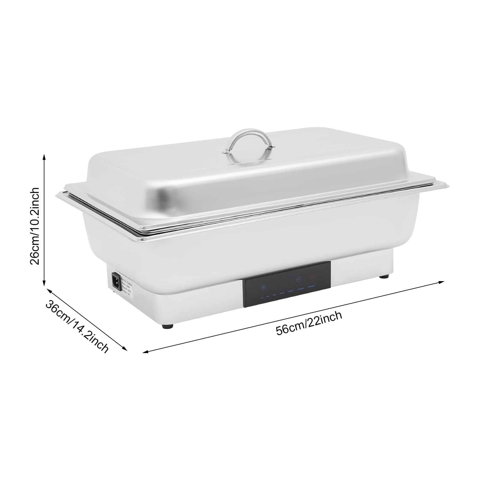 Chafing Dish elettrico in acciaio inox da 9 l, con coperchio e touch screen digitale, per buffet, 35-90 °C, per ristoranti e feste, 56 x 26 x 36 cm (1 scomparto + 2 piccoli scomparti, 9 l)
