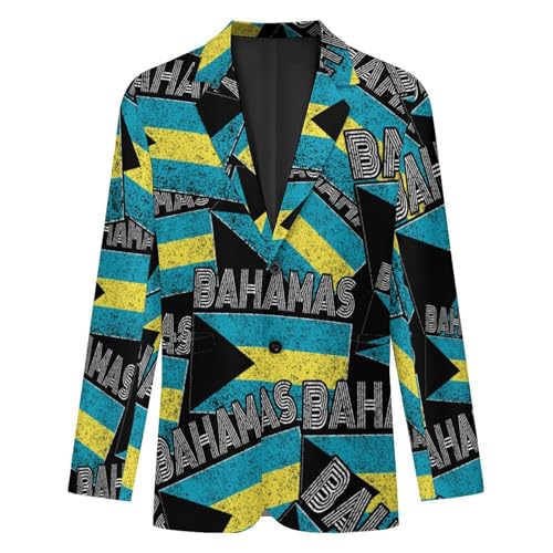 Vintage Bahamian Flag Men's Slim Suit Long-Sleeve Prom Tuxedo Classic Two Button Business Jacket4