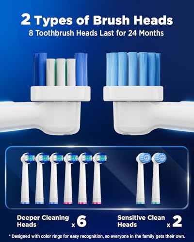 Image of Electric Toothbrush for Sensitive Teeth - Adult Toothbrushes with 3 Intensities 5 Modes, 8 Brush Heads, IPX7 Waterproof, Travel Electric Toothbrush, Light Green