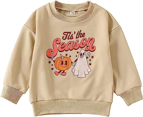 Image of Baby Boy Girl Pumpkin Sweatshirt Tops Toddler Halloween Outfit Long Sleeve Crewneck Pullover Sweater Shirt Fall Clothes