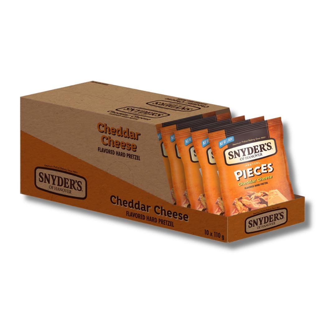 Snyder's of Hanover Cheddar Cheese Pretzel Pieces, 10x 110 g – Knuspriger Käse-Snack mit kräftigem Cheddar-Geschmack