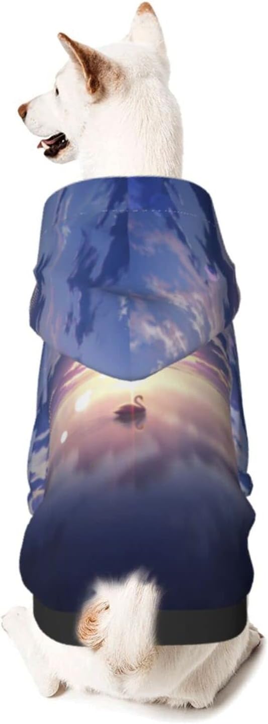 Feiniao 綺麗 スワン 白鳥 サンライズ 湖 ペット服 犬 パーカー ドッグウェア 秋冬 フード付き 暖かい 防寒 小中型犬 おしゃれ ワンピース 犬洋服 ペット服 洗濯可 クラッシク ビンテージ 6サイズ お散歩お出かけ Youme Jp