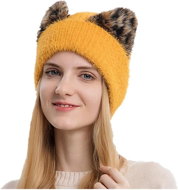 Amazon レディースハット 冬の帽子女性の帽子女性のニット帽スキー帽子暖かい秋の帽子黄色 ニット 通販