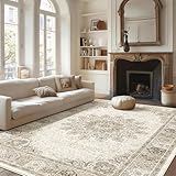 BYBSRLL Tapis Vintage pour Salon 90x150 cm   Tissu Ras Court Doux, Lavable en Machine et Antidérapant, Tapis Oriental pour Salle à Manger, Chambre à Coucher et Chambre d'enfants,Beige Vintage