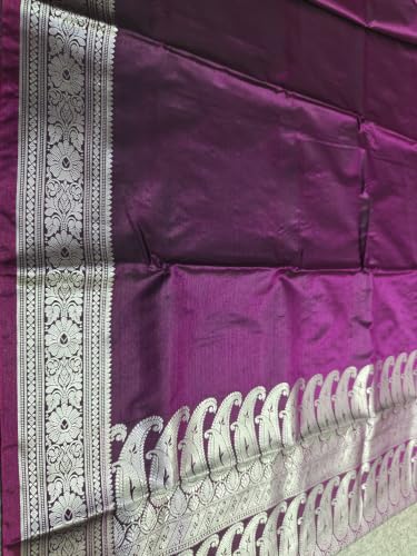 Image of Women's Glory Womens Satin Saree with Silver Woven Border | Elegant Plain Glossy Silk Saree for Party, Wedding, Reception & Festive Style with Unstitched Blouse Piece