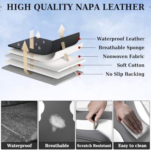 Image of Coverado Car Seat Covers Full Set, Seat Covers for Cars, Front Seat Covers and Back Seat Cover Waterproof Leather Automotive Seat Cover, Universal Car Interior Protectors Cushion for Most Cars
