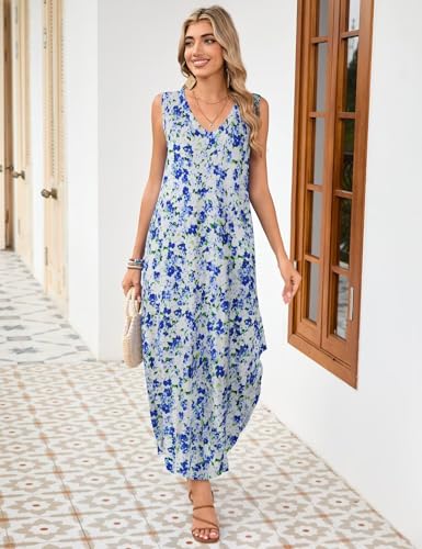Image of JollieLovin Women Plus Size Summer Tank Maxi Dresses Sleeveless Causal V Neck Beach Long Dresses Swim Cover up (L-5X)