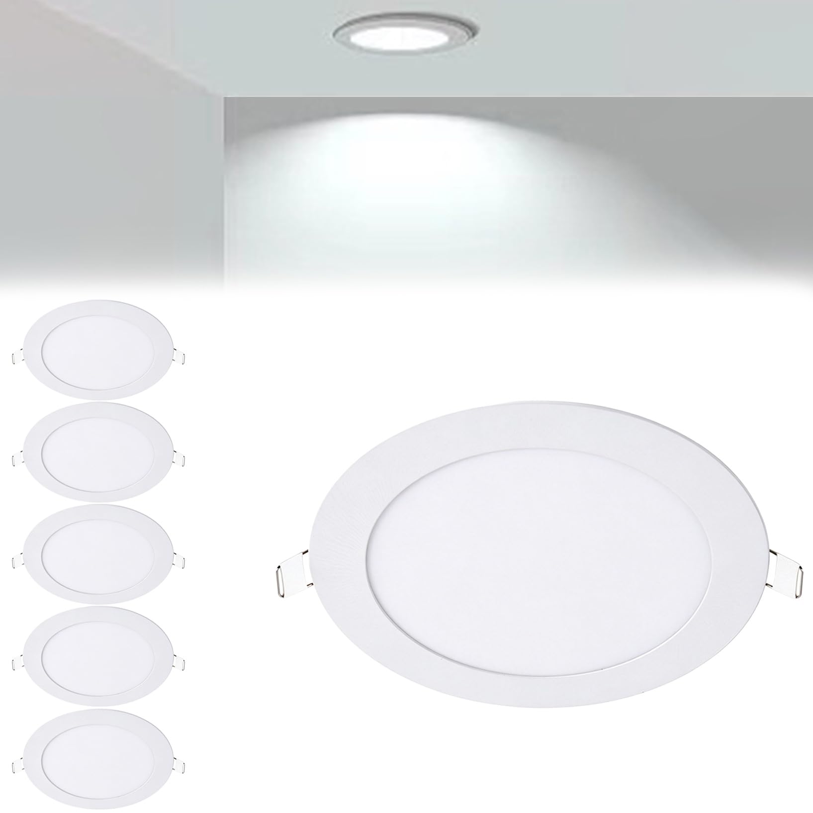 VOGHMOLD 15W Ultra Slim LED Downlight 8 inch, 6000K Recessed Ceiling Light, Cut Φ175-180mm, AC85-265V Flush Mount Spotlights Aluminum Round Panel Lights for Office Hallway, 6 Pack