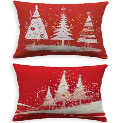 Coussin Noël rouge housse en velours 40x60cm rectangulaire pour décoration maison