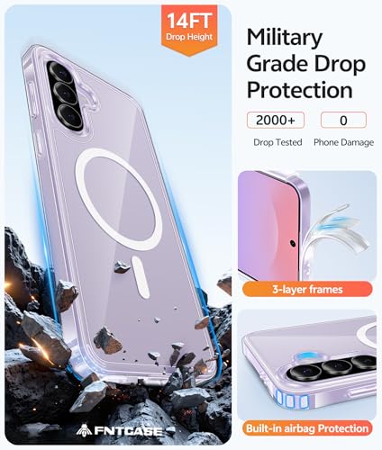 Image of FNTCASE for Galaxy A37 5G Phone Case: [Compatible with Magsafe] [Screen Protector] Anti Yellowing Transparent Clear Magnetic Phone Cover - Military Grade Shockproof Drop Proof Protective Cases - Clear