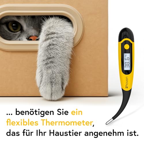 iProven Fieberthermometer Hund, Katze & Pferd – Präzises Hunde Fieberthermometer, genauen Fiebermessung, flexibler Spitze, wasserdicht, schnelle Messung 20 Sekunden, für Wurf und Tierarztbedarf