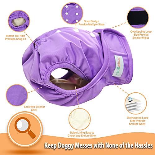 Image of Langsprit Washable Female Dog Diapers (3 Pack) - No Leak Reusable Diapers for Doggy Female in Period - Highly Absorbent Dog Heat Panties with Adjustable Snaps (Black, Pink, Purple, Small)