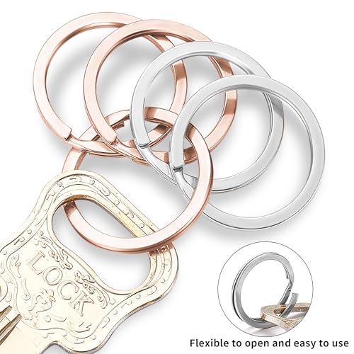 Image of Gkeygo Key Rings, 12 pcs Stainless Steel Key Ring for Keychains, 1inch Flat Split Keychain Ring for Car Keys Dog Ring Tag Lanyards Home School Office DIY, Silver - Rose Gold