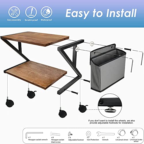 Y&Me Ym Desktop Printer Stand With Storage Bag, 2 Tier Desktop Organizer Shelf, Rustic Wood Printer Table With Adjustable Anti-Skid Pads, Under Desk Printer Shelf For Fax Machine, Scanner, Files #TOP1