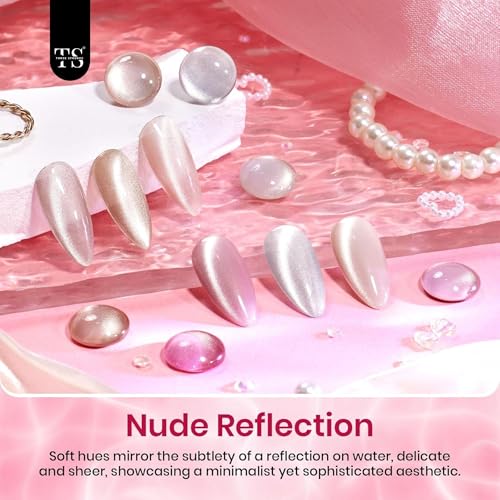 Image of THR3E STROKES Cat Eye Gel Nail Polish Set for Pink Brown Glitter Holographic Cat Eye,Shimmery Finish 7.5Ml Salon Gel Manicure and Nail Art DIY at Home, Bright Moonlight (ROSE SILK)