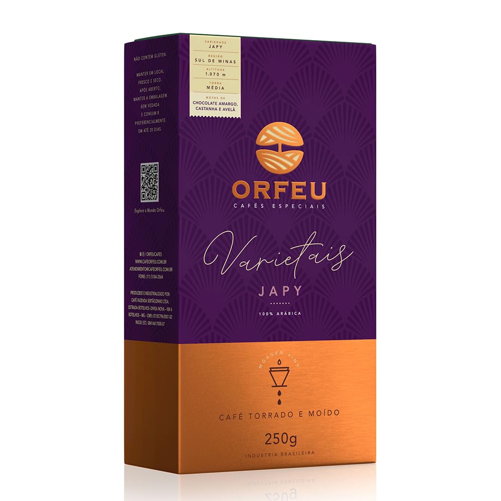 Japy Roasted and Ground Coffee 8.8 oz – Notes of Dark Chocolate, Chestnut and Hazelnut – Striking and Long Finish – Café Orfeu